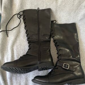 Black Lace-Up Knee-High Boots